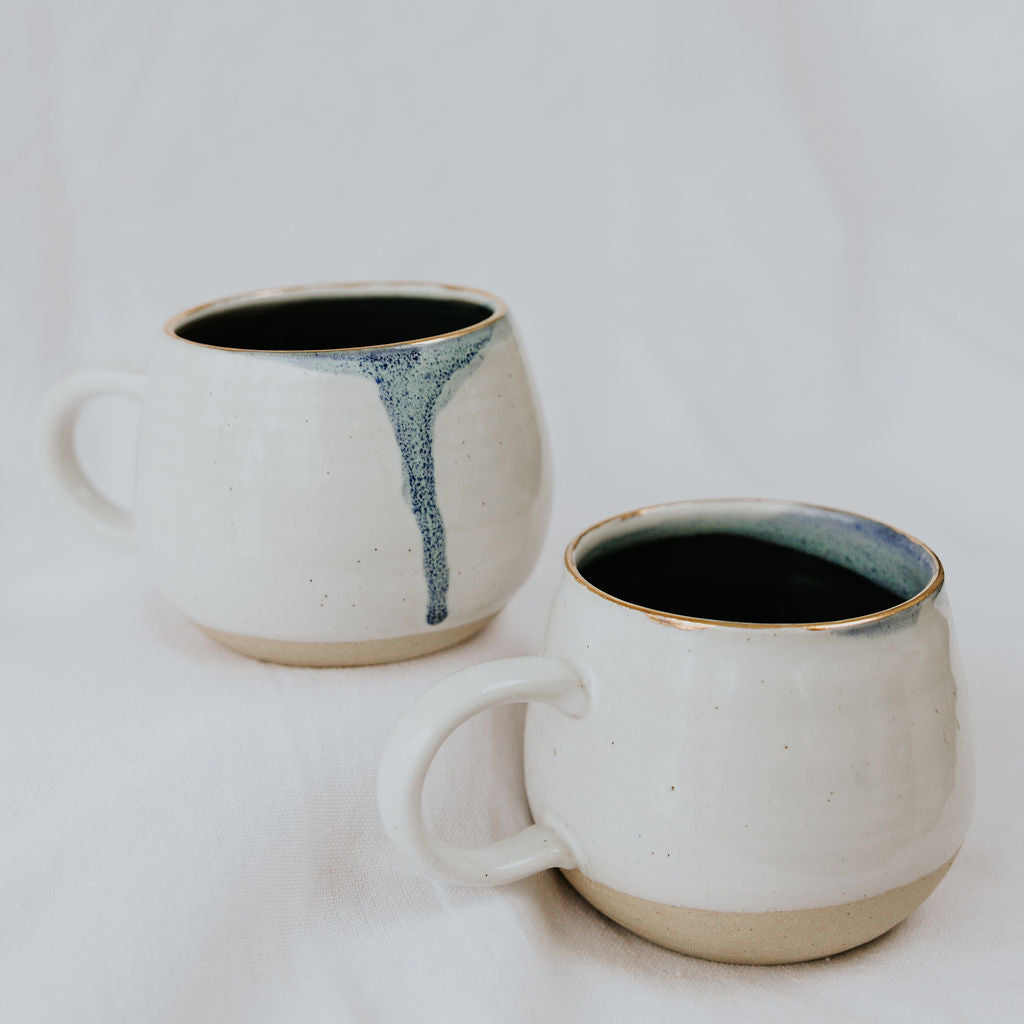 Teal and White Pottery Mug Handmade in Manitoba 14 oz