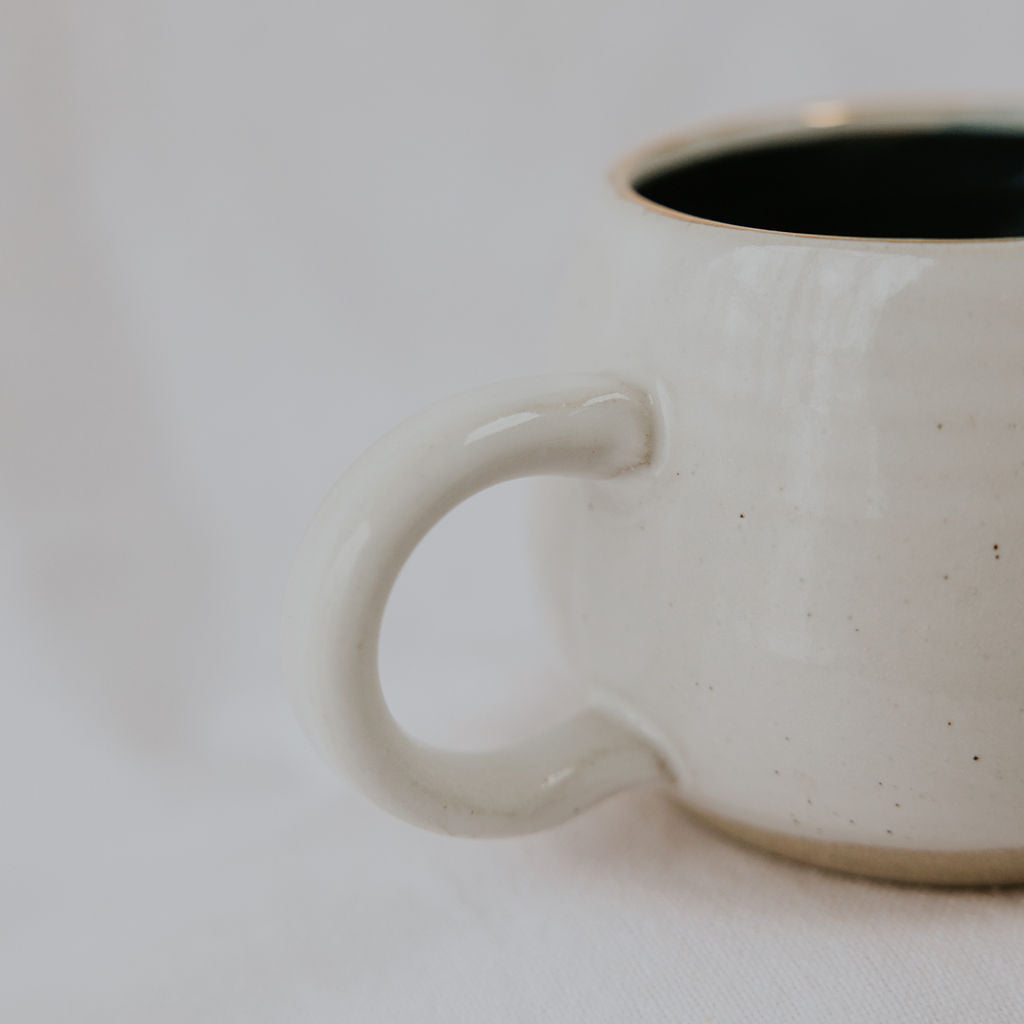Teal and White Pottery Mug Handmade in Manitoba 14 oz